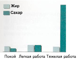 Соотношение между жиром и сахаром в преобразовании энергии при различных нагрузках